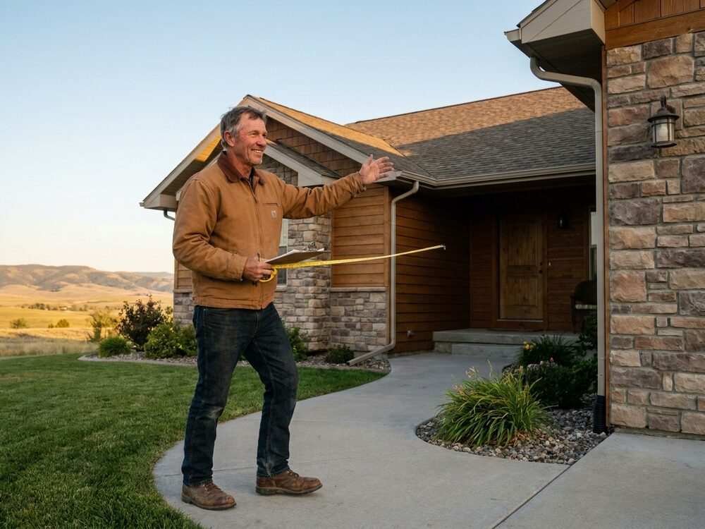 Seamless Systems crew member taking measurements at a residential home